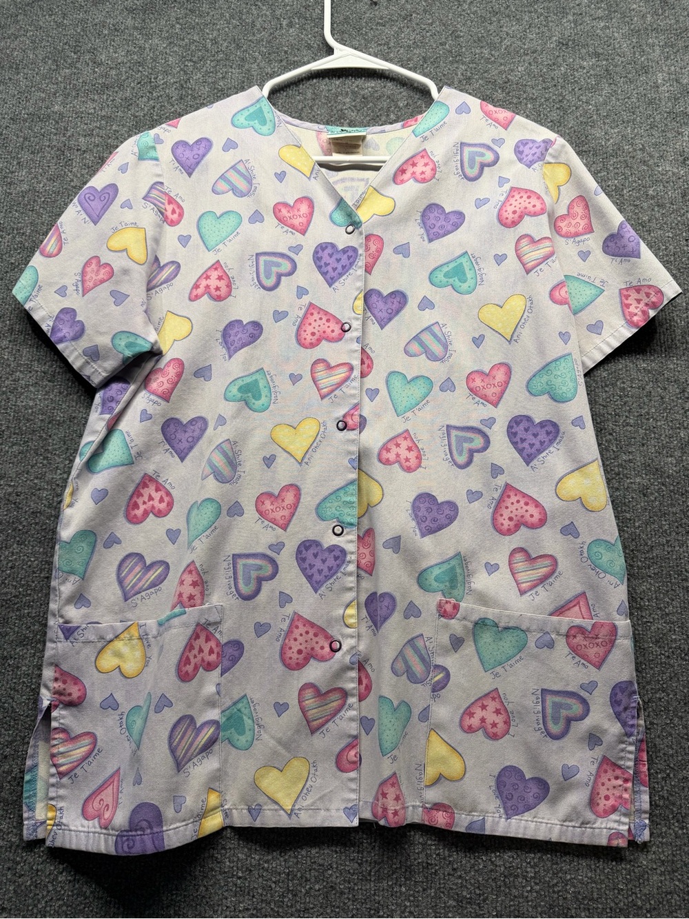 Women's Pastel Heart-Print Scrub Top - Lavender Multi